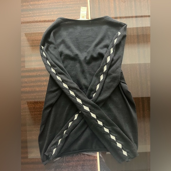 Black Cashmere Cardigan Sweater with Silver Accents - Picture 2 of 4